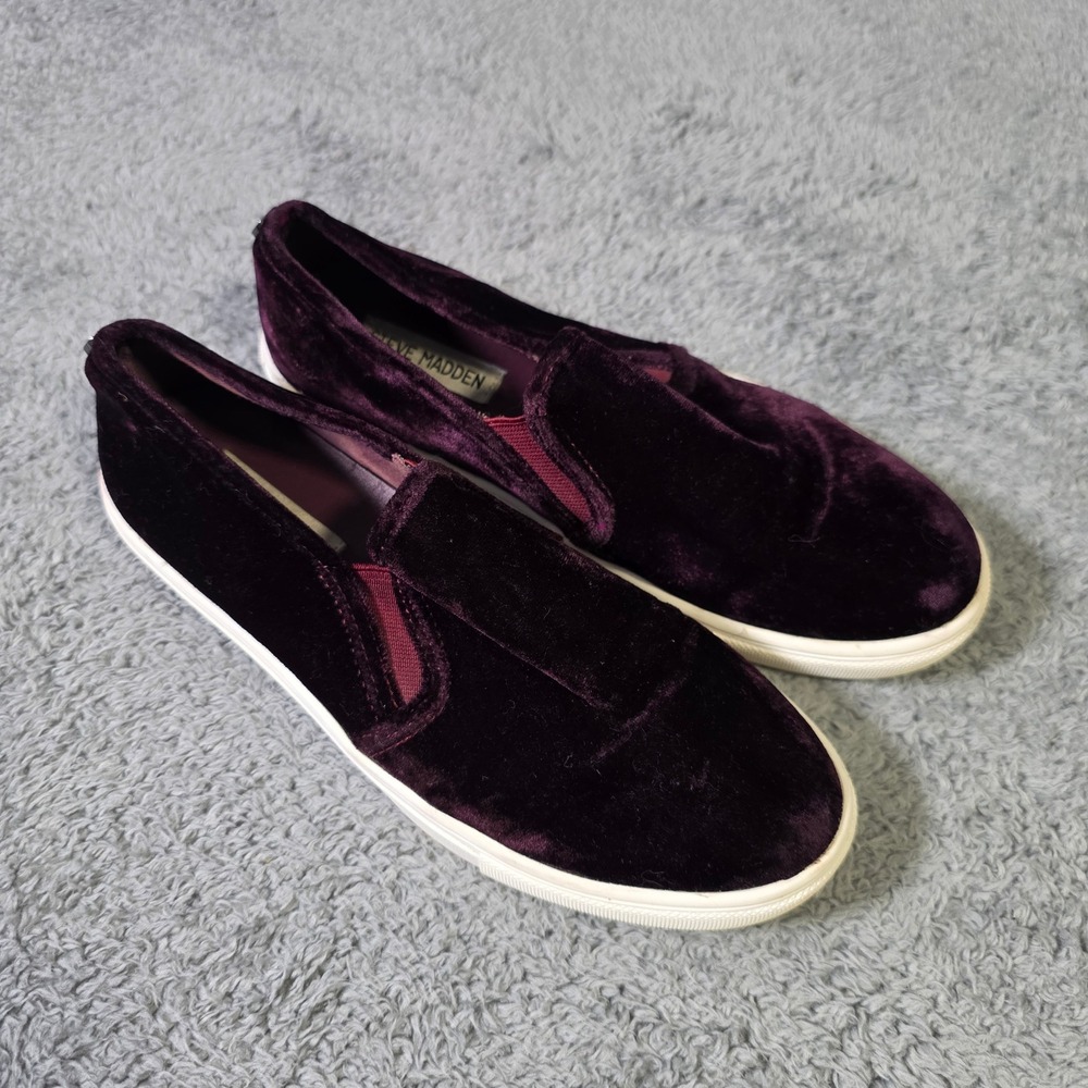 Steve Madden Womens 10 Ecentrcv Slip On Sneakers Purple Velvet Skater Flats